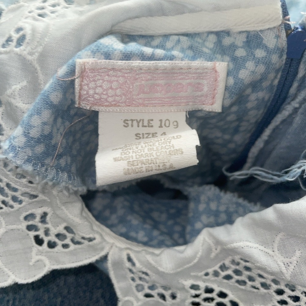 Vintage 1980s Toddler Girl 4 Blue Ditzy Floral Cotton Lace Collar Easter Outfit - Picture 5 of 8
